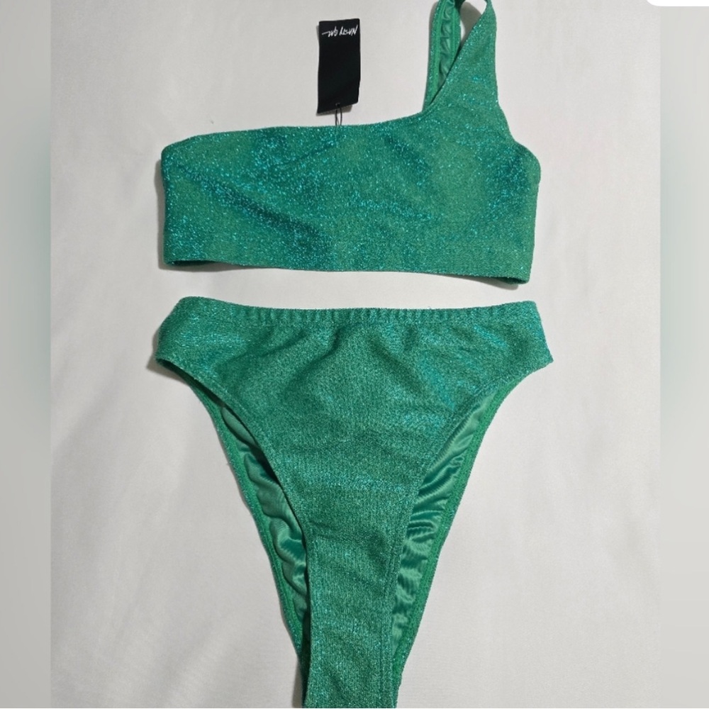 Etam One shoulder green shimmer bikini